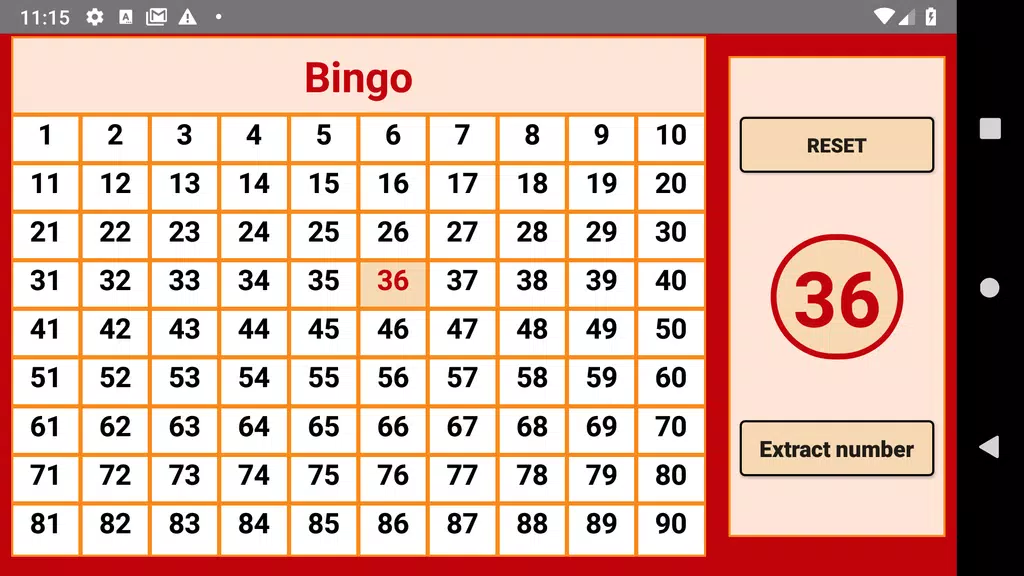 Bingo - numbers extractor - 90 numbers Скриншот 1
