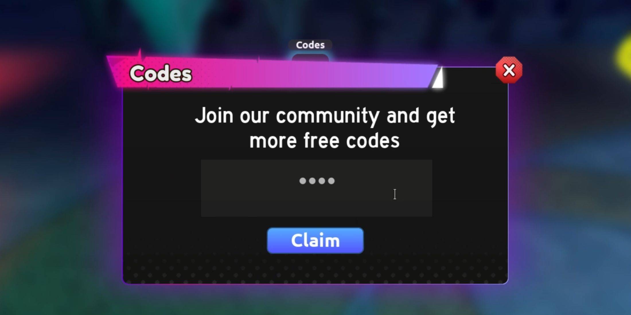 Anime Card Master Code Redemption Screen