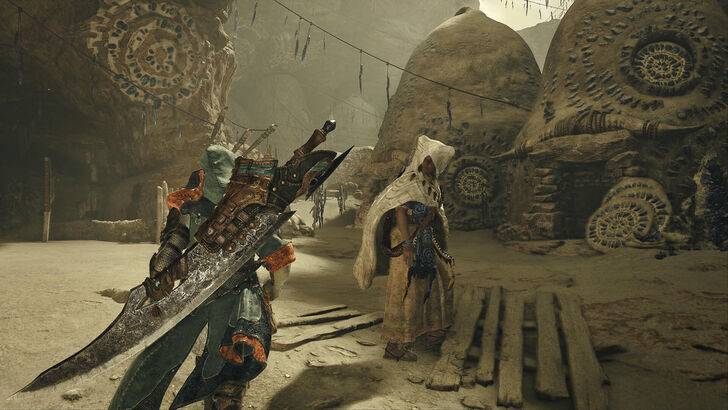 Character dialogue scene in Monster Hunter Wilds