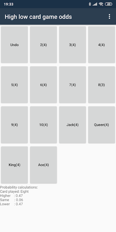 High low card game odds Zrzut ekranu 2