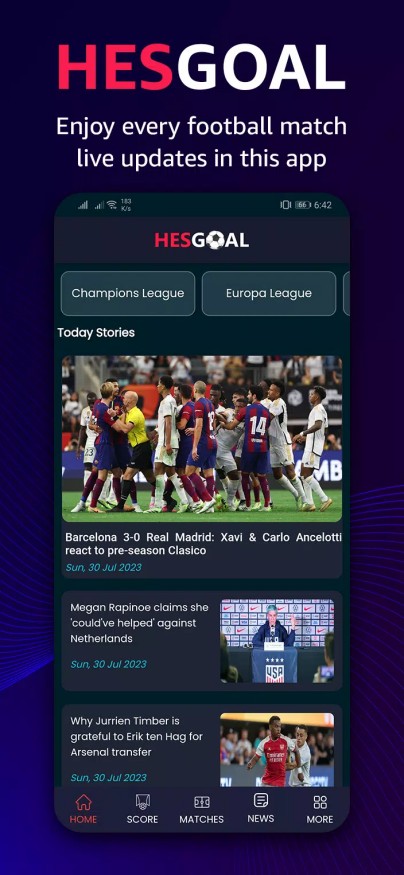 HesGoal - Live Football TV HD應用截圖第1張