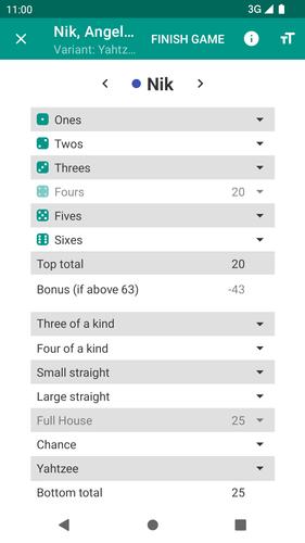 Yatzy Scoring Card Screenshot 2