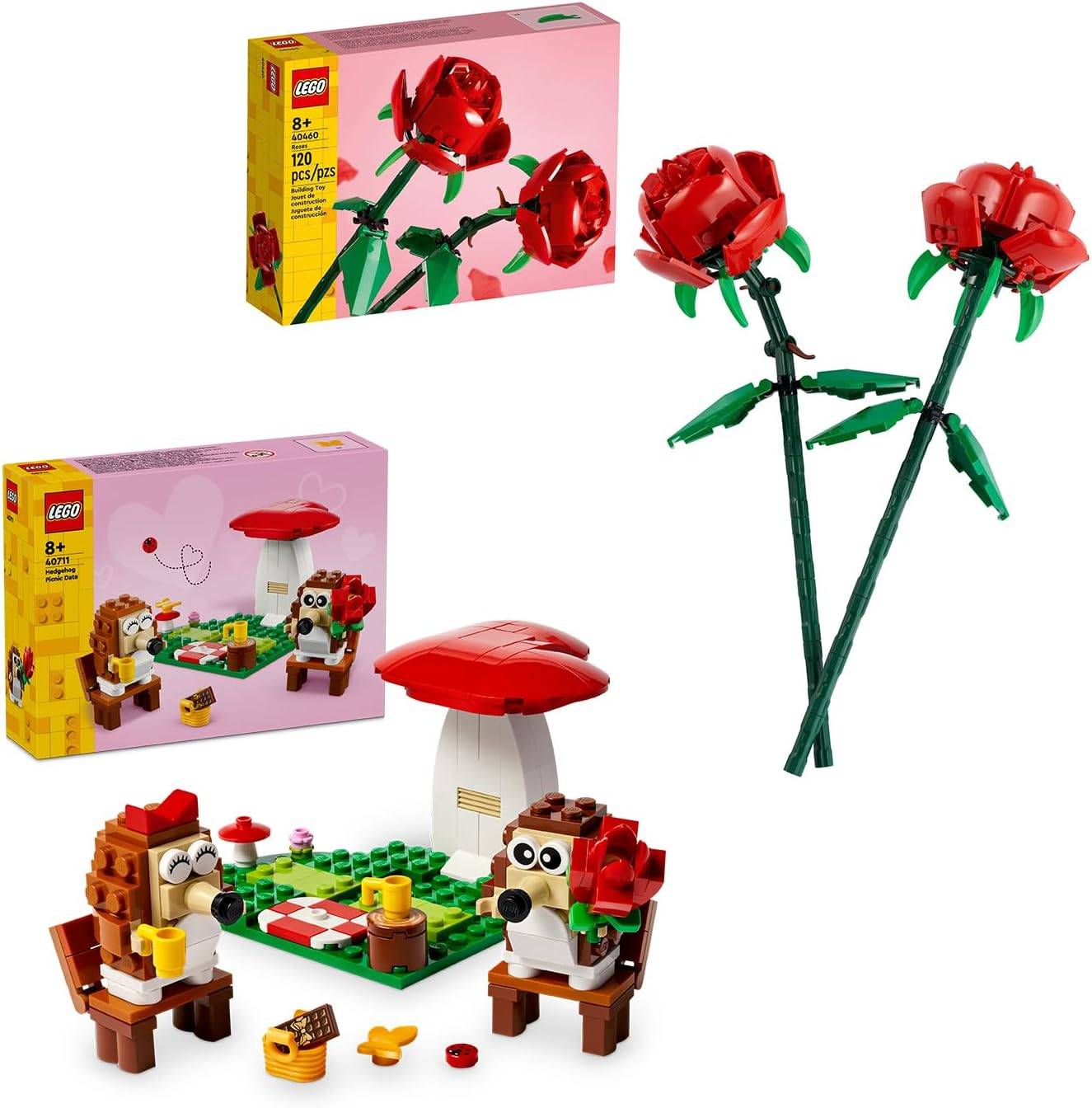 Bundle of LEGO Roses + LEGO Hedgehog Picnic Date Building Sets