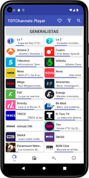 <p>TDTChannels: Mag-enjoy ng bagong karanasan sa Spanish digital TV at radyo nang libre! Hinahayaan ka ng app na ito na manood at makinig sa iyong mga paboritong Spanish TV channel at istasyon ng radyo sa iyong Android device anumang oras, kahit saan, na may HD na kalidad at maayos na karanasan sa panonood. </p>
<p><img src=