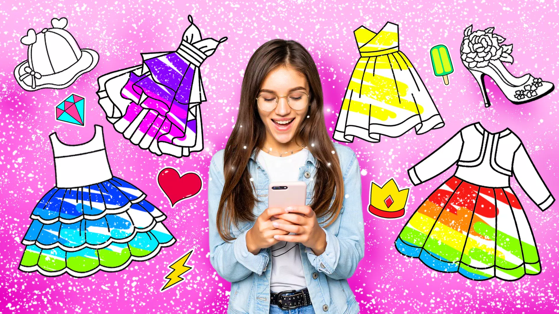 Girls Glitter Dress Coloring Zrzut ekranu 1