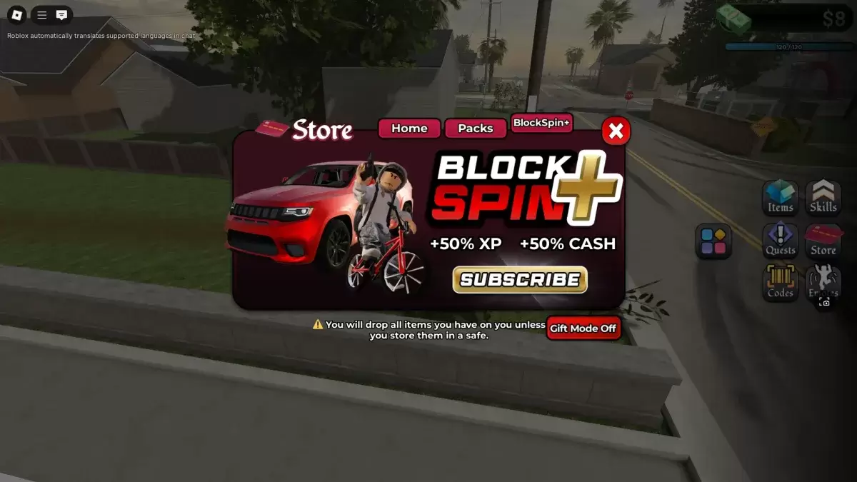 ผู้เล่นที่มีปฏิสัมพันธ์กับเมนูร้านค้าเพื่อรับ blockspin plus battlepass