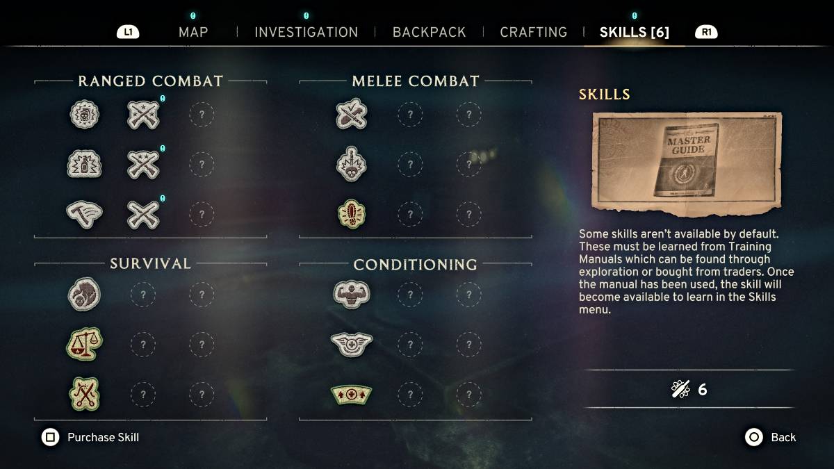 Menu de habilidades em átomfall