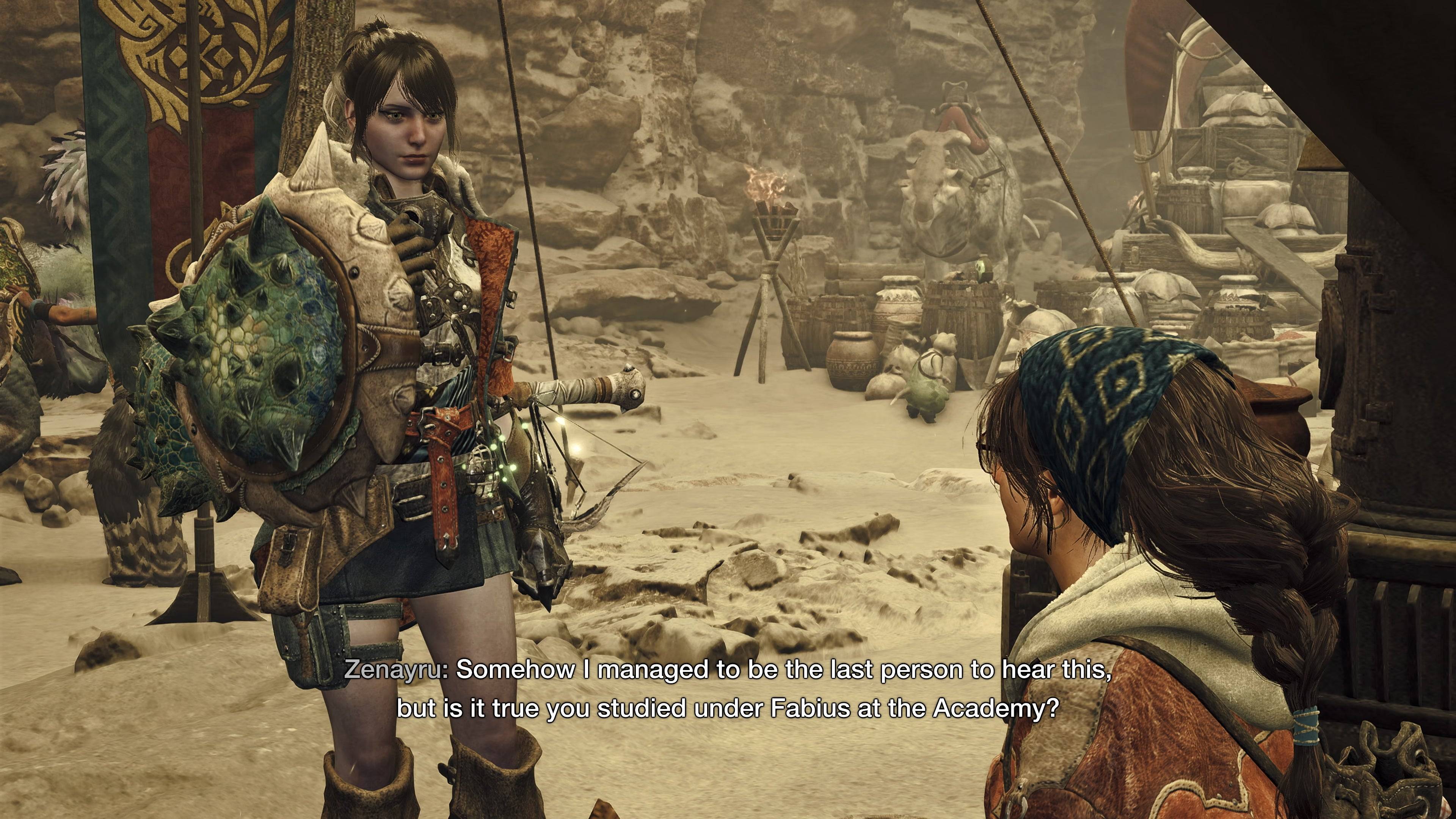 Monster Hunter Wilds Charakter, der sich in den Dialog verwendet