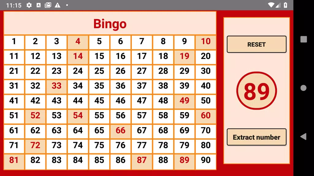 Bingo - numbers extractor - 90 numbers Скриншот 2