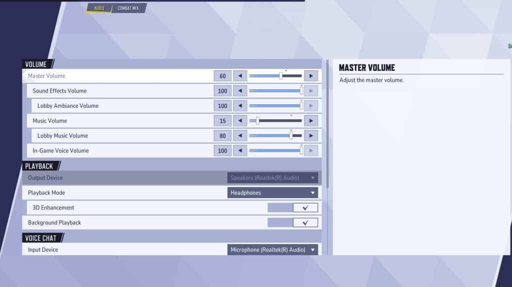 Marvel Rivals Audio Settings Page in Settings