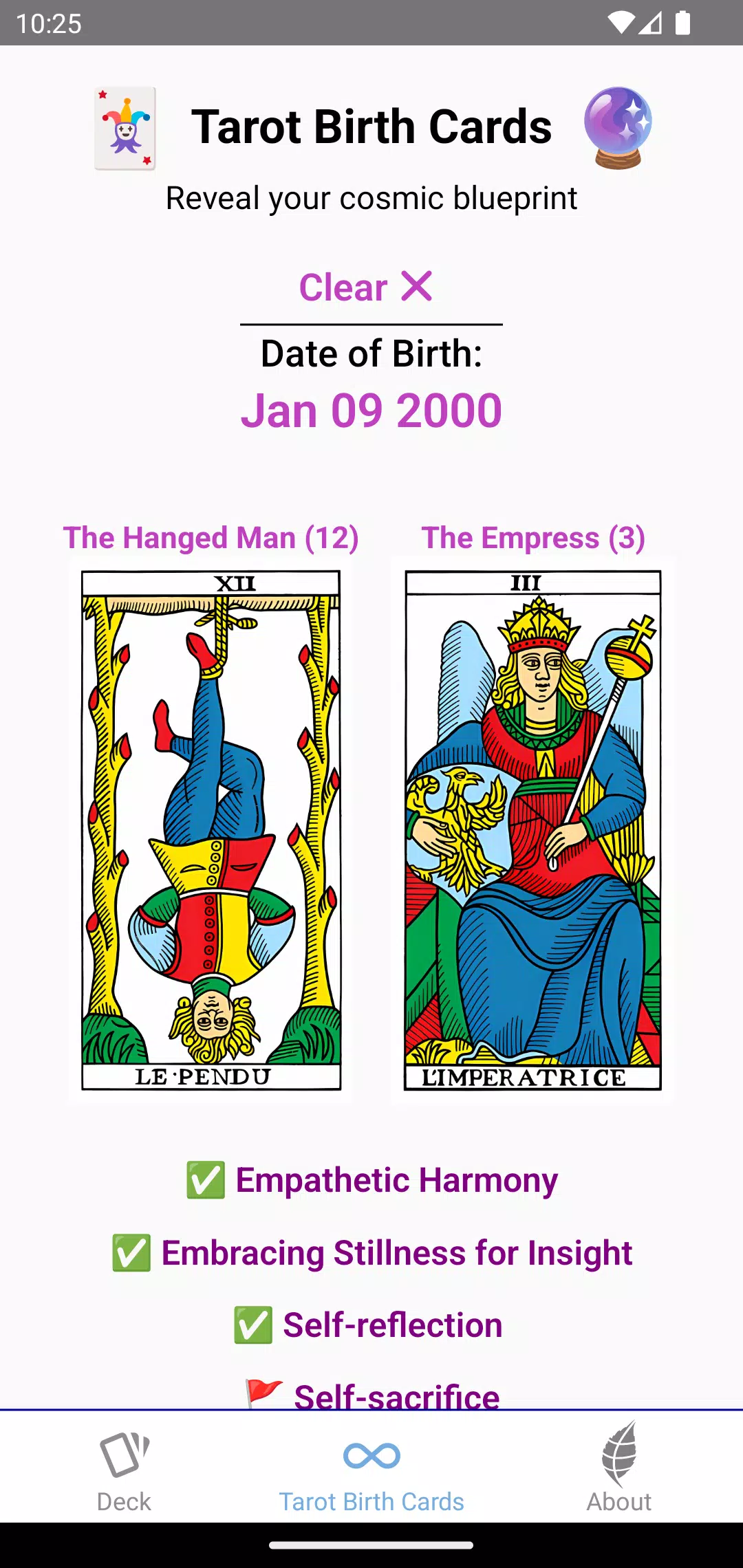 Tarot Birth Cards Скриншот 3